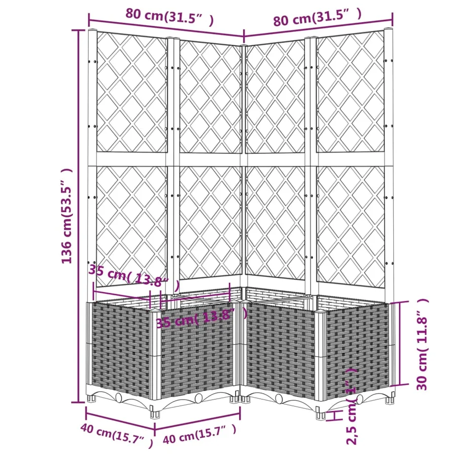 Jardinière avec treillis Marron 80x80x136 cm PP - 8