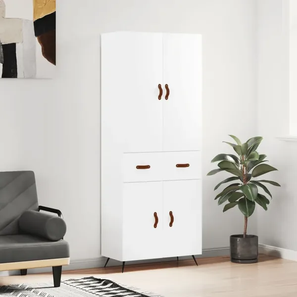 Buffet haut Blanc 69,5x34x180 cm Bois d'ingénierie