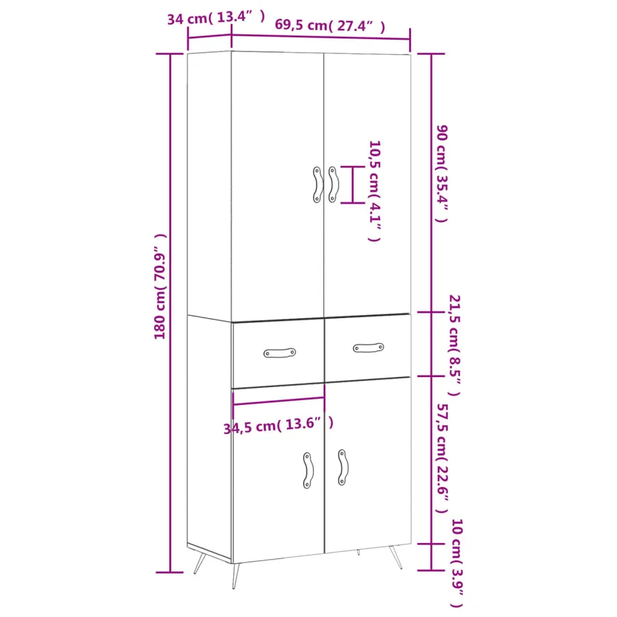 Buffet haut Blanc 69,5x34x180 cm Bois d'ingénierie - 14