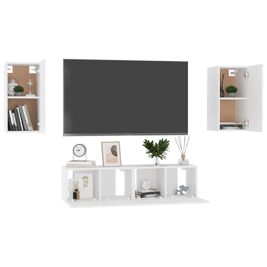 Ensemble de meubles TV 4 pcs Blanc Bois d'ingénierie - 3