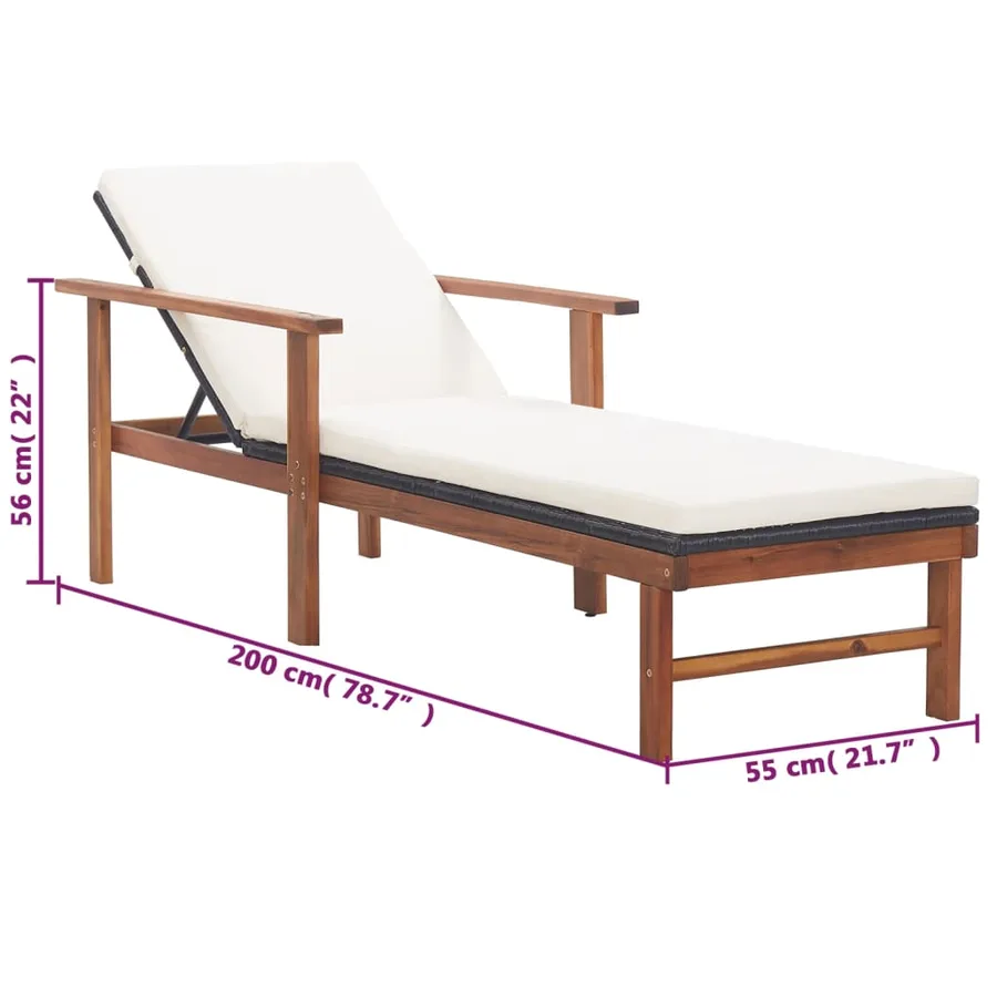 Chaise longue et coussin Résine tressée et bois d'acacia Noir - 10