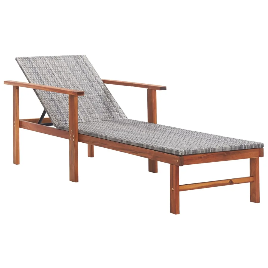 Chaise longue et coussin Résine tressée et bois d'acacia Noir - 12