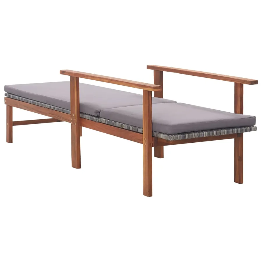 Chaise longue et coussin Résine tressée et bois d'acacia Noir - 15