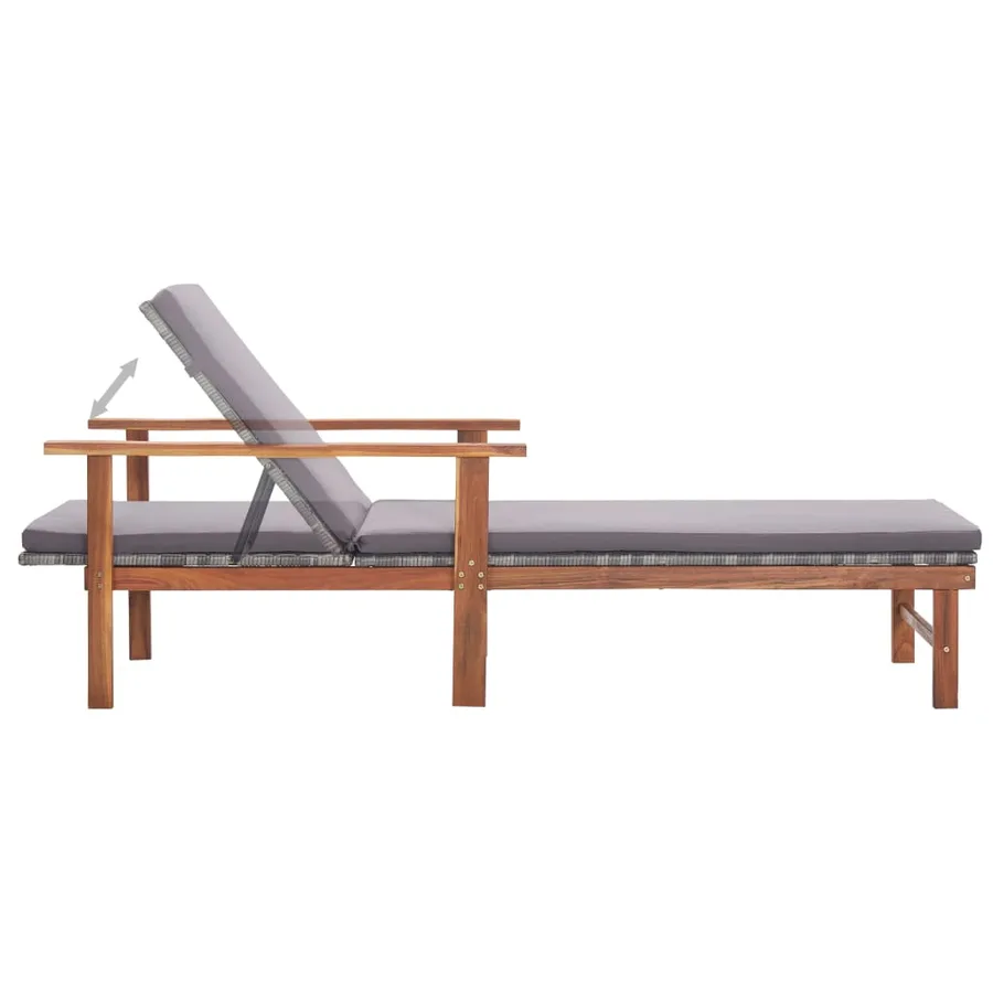 Chaise longue et coussin Résine tressée et bois d'acacia Noir - 16