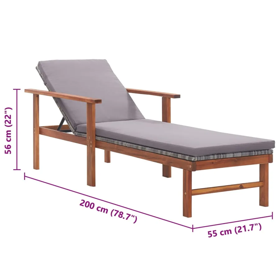 Chaise longue et coussin Résine tressée et bois d'acacia Noir - 20