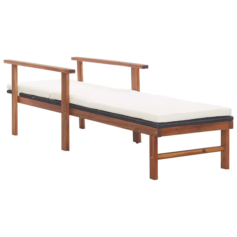 Chaise longue et coussin Résine tressée et bois d'acacia Noir - 5