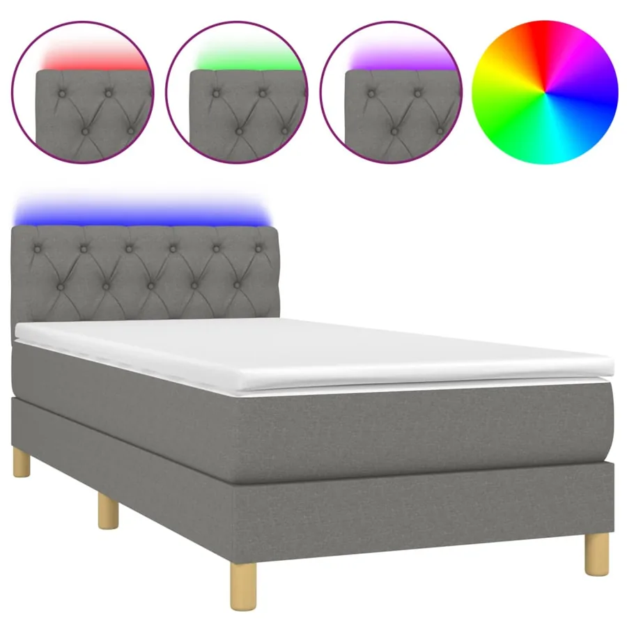 Sommier à lattes de lit avec matelas et LED Gris foncé 80x200cm - 2