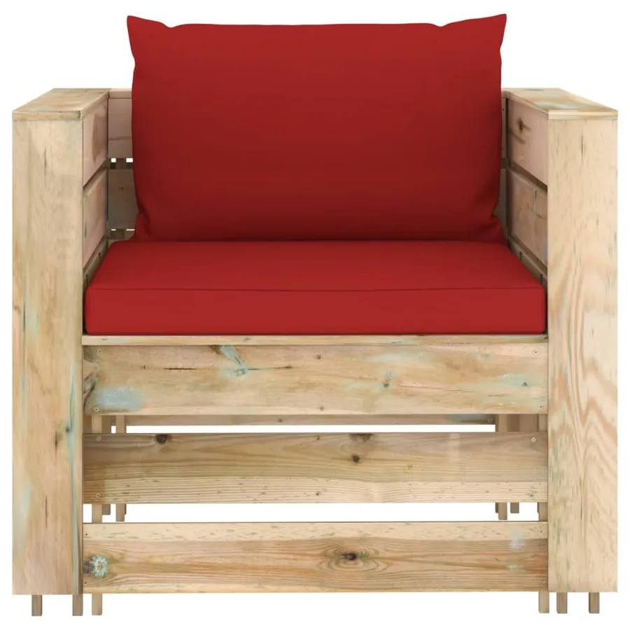 Salon de jardin 2 pcs avec coussins Bois imprégné de vert - 3