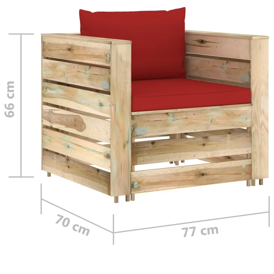 Salon de jardin 2 pcs avec coussins Bois imprégné de vert - 7