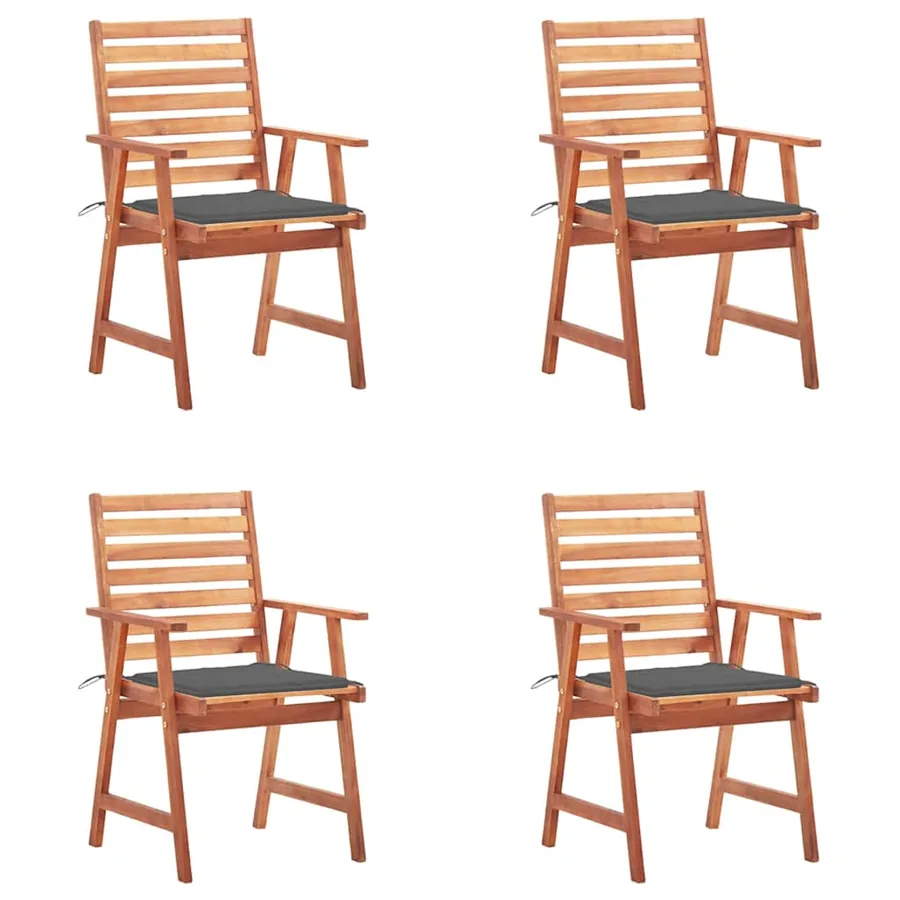 Chaises à manger d'extérieur lot de 4 et coussins Acacia massif