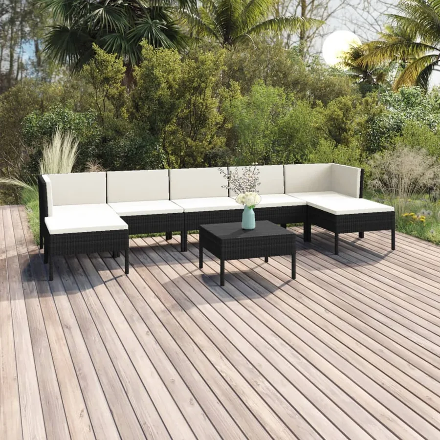 Salon de jardin 8 pcs avec coussins résine tressée noir