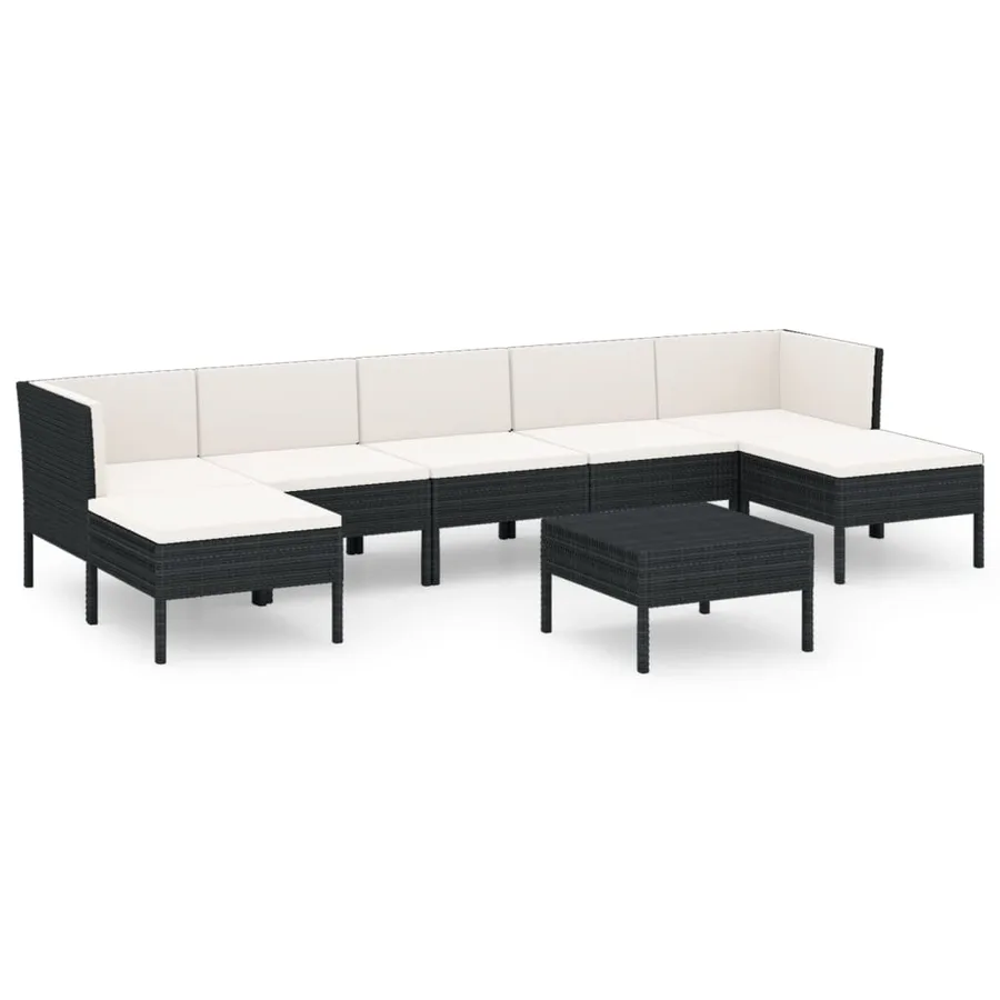 Salon de jardin 8 pcs avec coussins résine tressée noir - 2