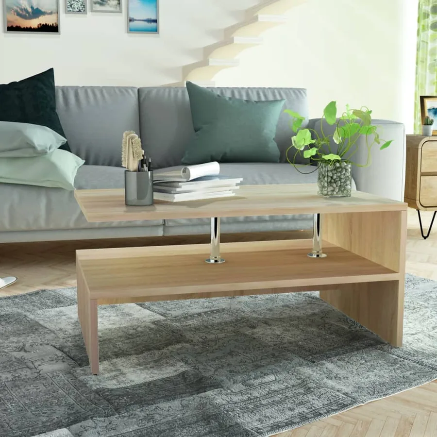 Table basse Bois d'ingénierie 90x59x42 cm Chêne - 4