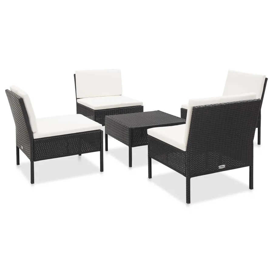 Salon de jardin 5 pcs avec coussins résine tressée noir