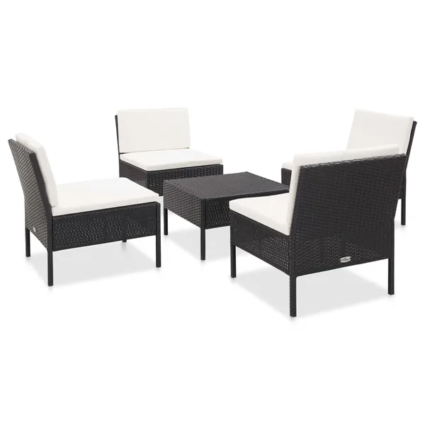 Salon de jardin 5 pcs avec coussins résine tressée noir