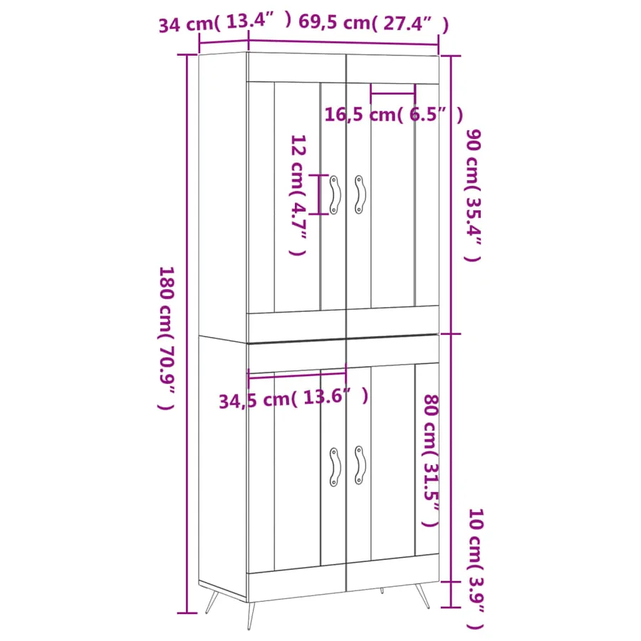 Buffet haut Gris béton 69,5x34x180 cm Bois d'ingénierie - 13