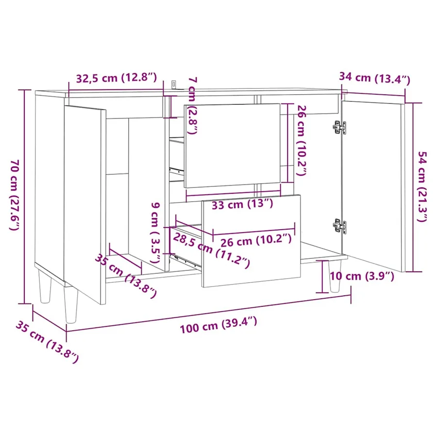 Buffet Chêne fumé 101x35x70 cm Bois d'ingénierie - 8