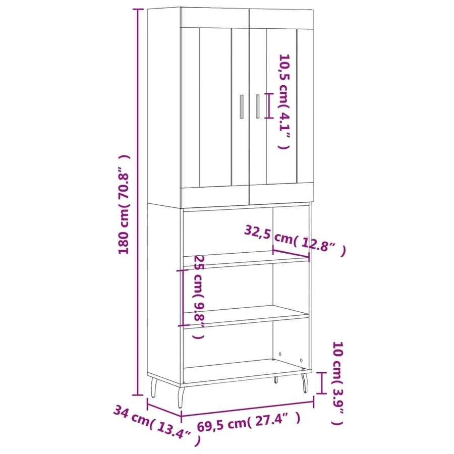 Buffet haut Sonoma gris 69,5x34x180 cm Bois d'ingénierie - 13