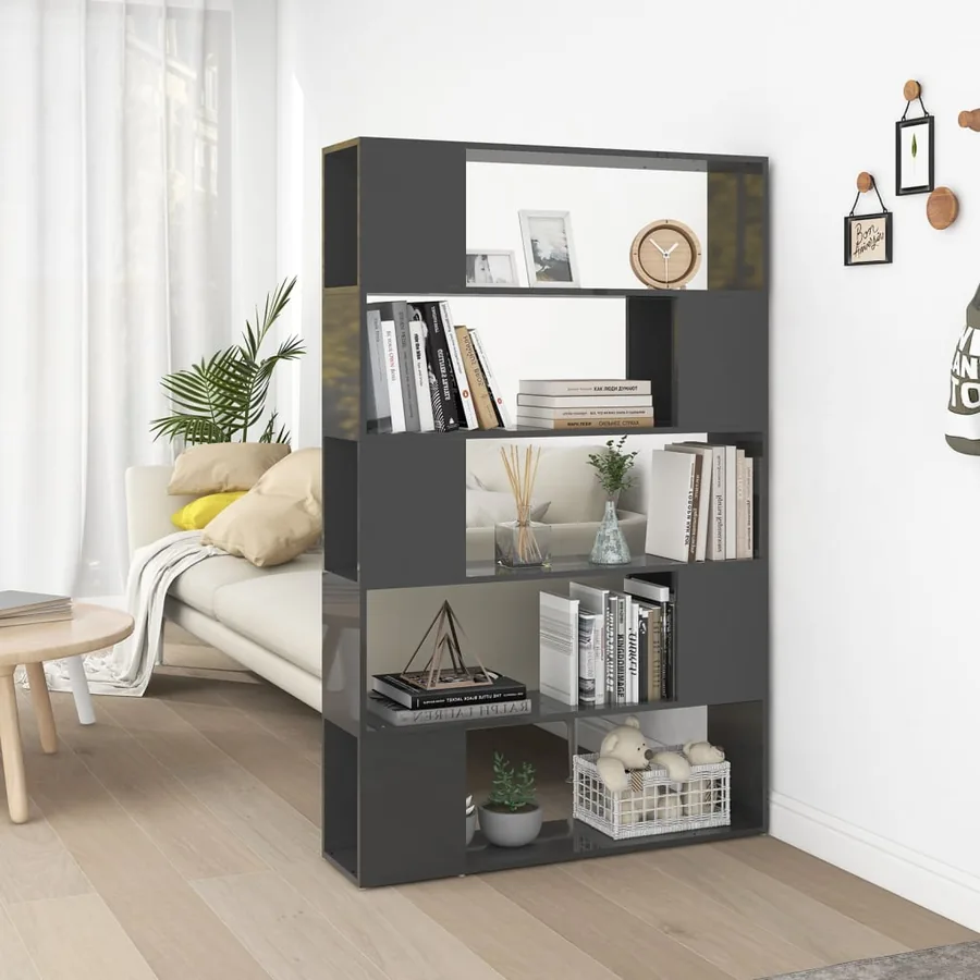 Bibliothèque/Séparateur de pièce Gris brillant Bois ingénierie