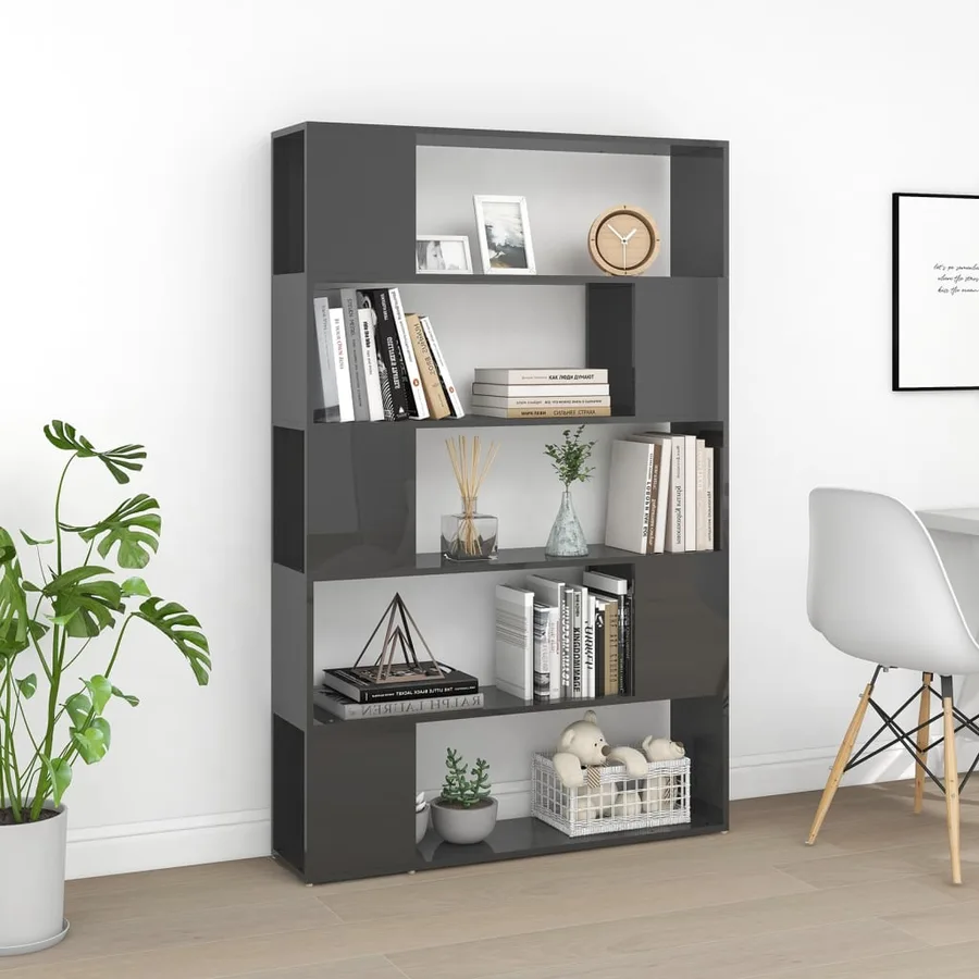 Bibliothèque/Séparateur de pièce Gris brillant Bois ingénierie - 5
