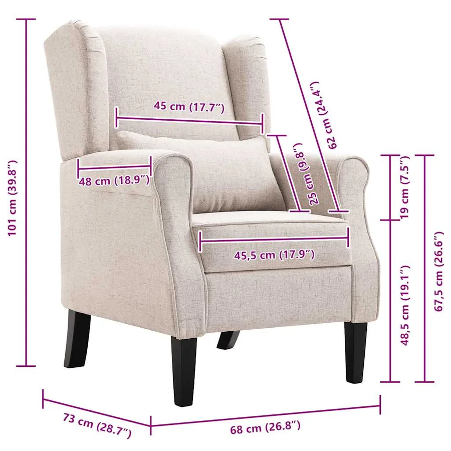 Fauteuil beige tissu - 9