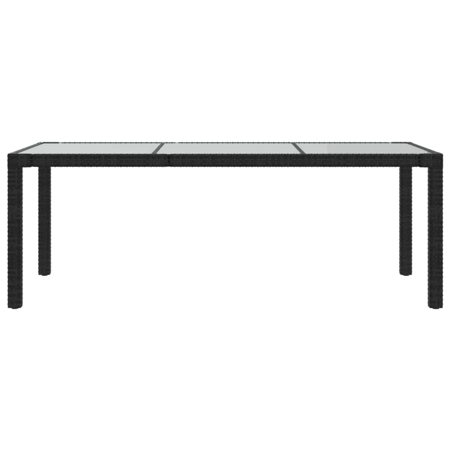 Table de jardin Noir 190x90x75 cm Verre trempé/résine tressée - 3