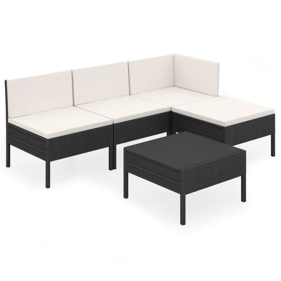 Salon de jardin 5 pcs avec coussins résine tressée noir - 2