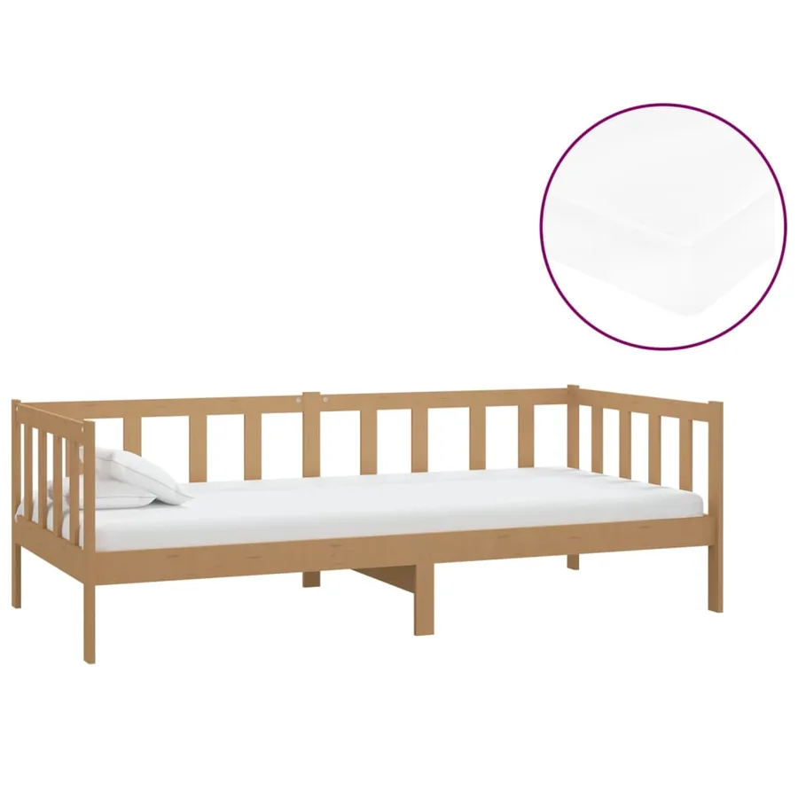 Lit de repos et matelas 90x200cm Marron miel Bois de pin massif - 2