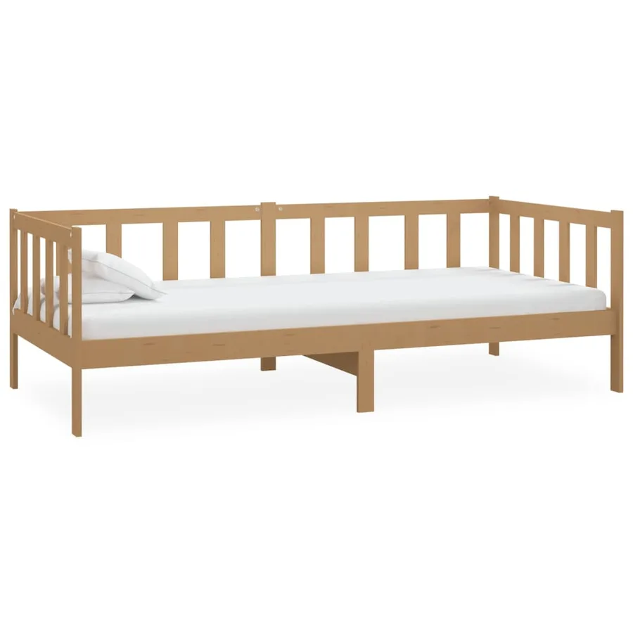 Lit de repos et matelas 90x200cm Marron miel Bois de pin massif - 4