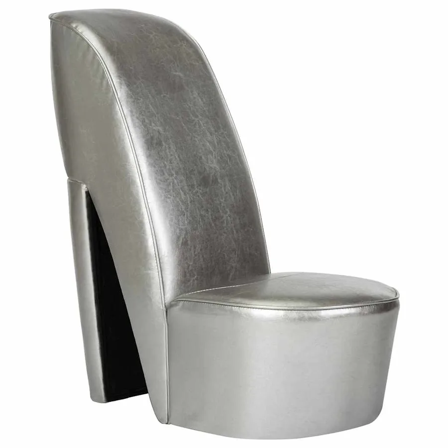 Chaise en forme de chaussure à talon haut argenté similicuir - 2