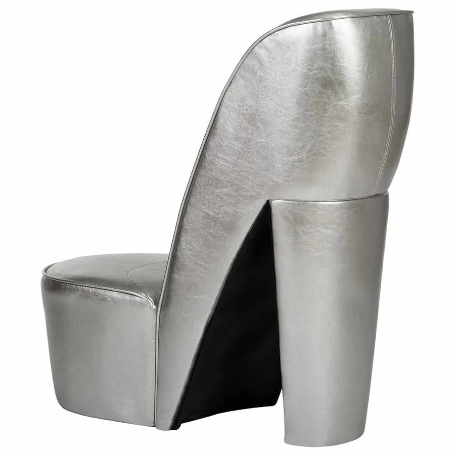 Chaise en forme de chaussure à talon haut argenté similicuir - 4
