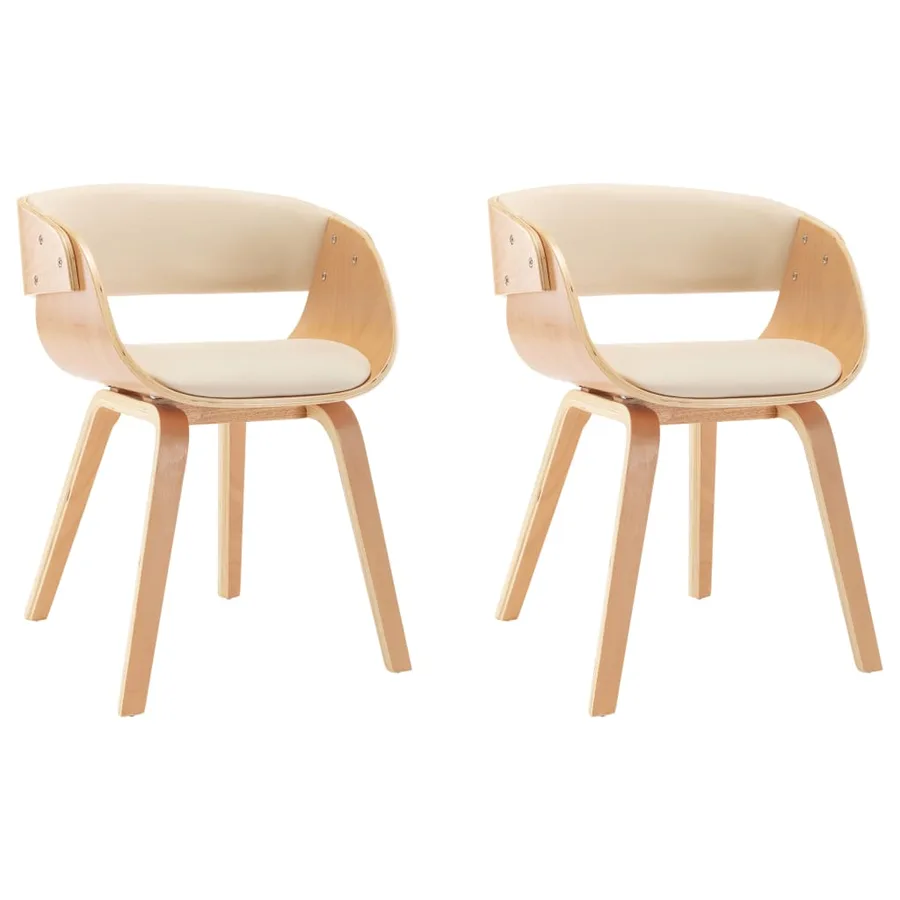 Chaises à manger lot de 2 crème bois courbé et similicuir - 2