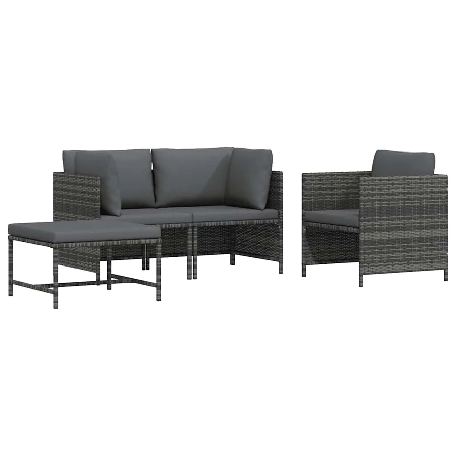 Salon de jardin 4 pcs avec coussins Résine tressée Gris