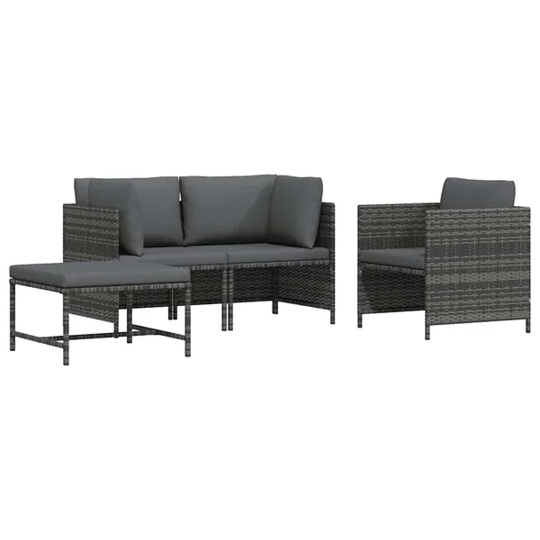 Salon de jardin 4 pcs avec coussins Résine tressée Gris