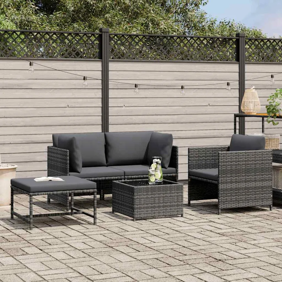 Salon de jardin 4 pcs avec coussins Résine tressée Gris - 2