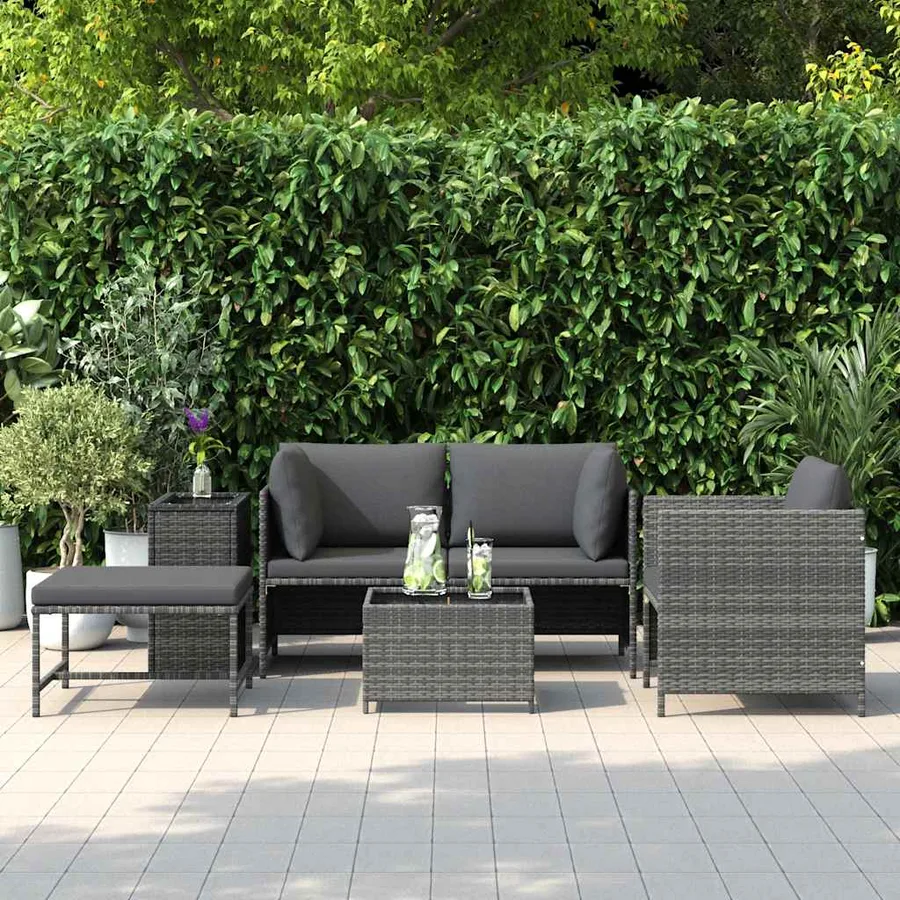 Salon de jardin 4 pcs avec coussins Résine tressée Gris - 3