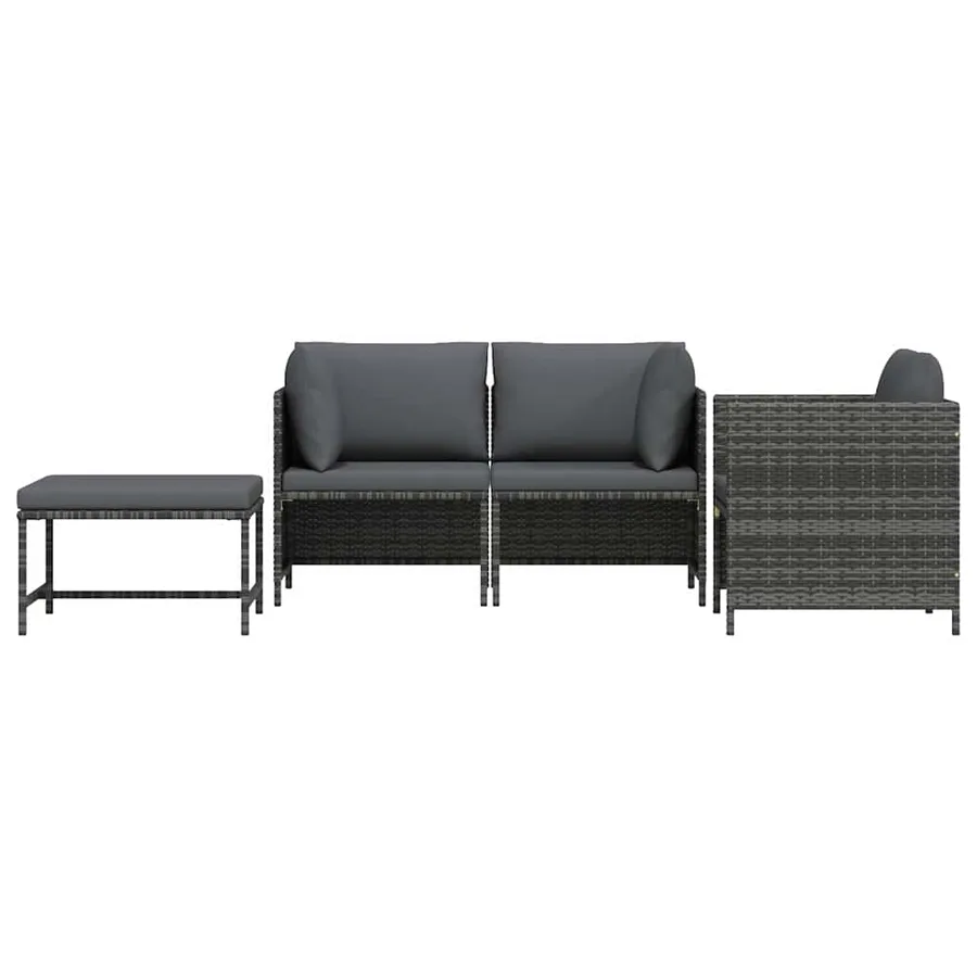 Salon de jardin 4 pcs avec coussins Résine tressée Gris - 5