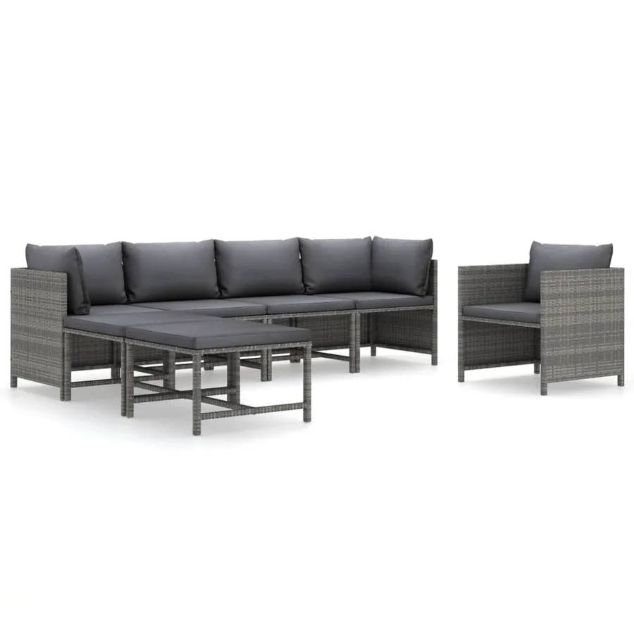 Salon de jardin 7 pcs avec coussins Résine tressée Gris - 2