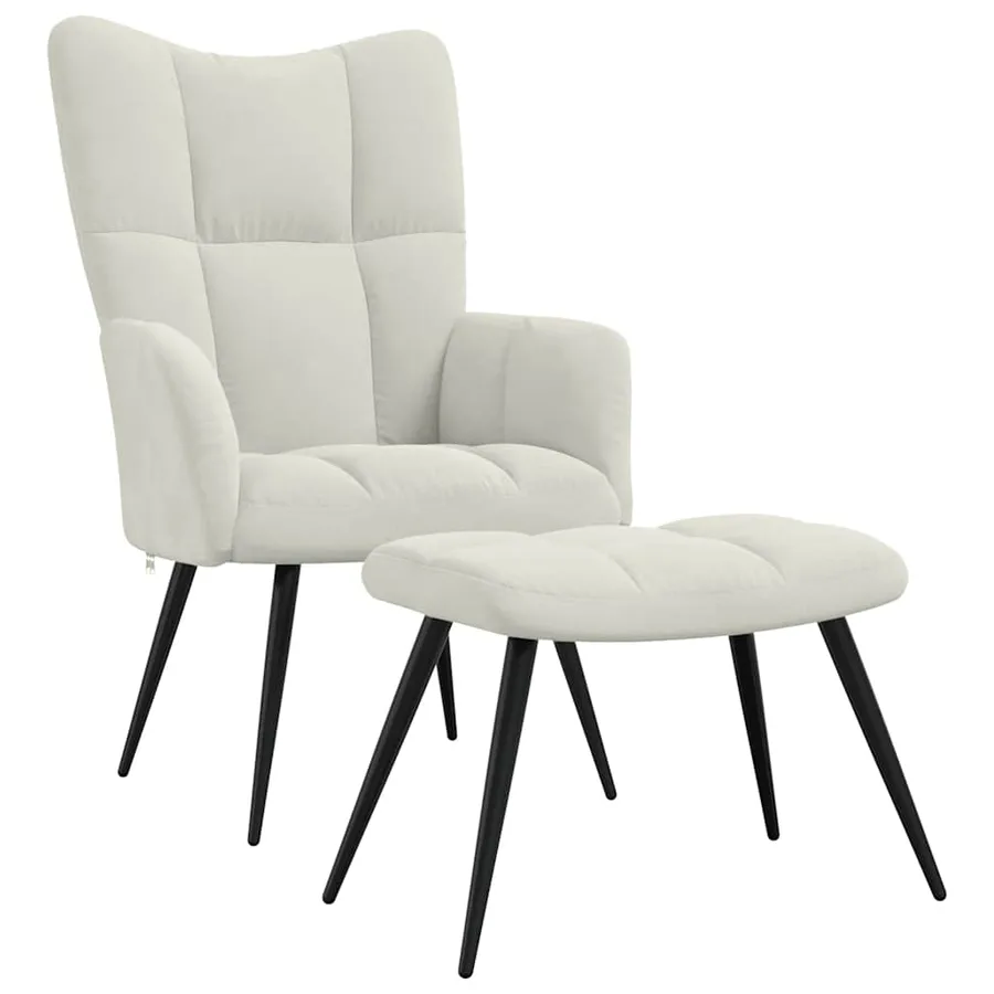 Chaise de relaxation avec tabouret Blanc crème Velours - 2