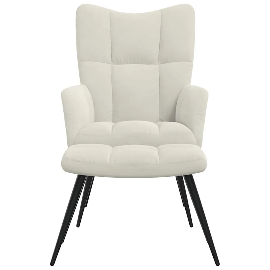 Chaise de relaxation avec tabouret Blanc crème Velours - 3