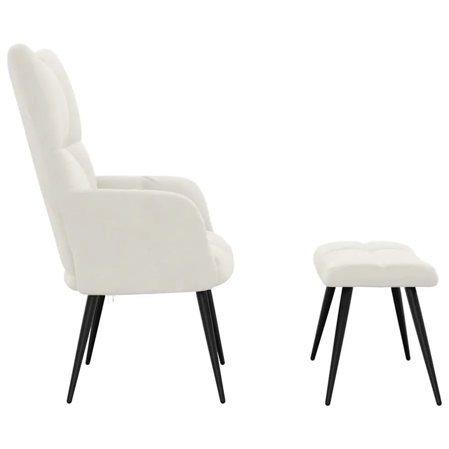 Chaise de relaxation avec tabouret Blanc crème Velours - 4