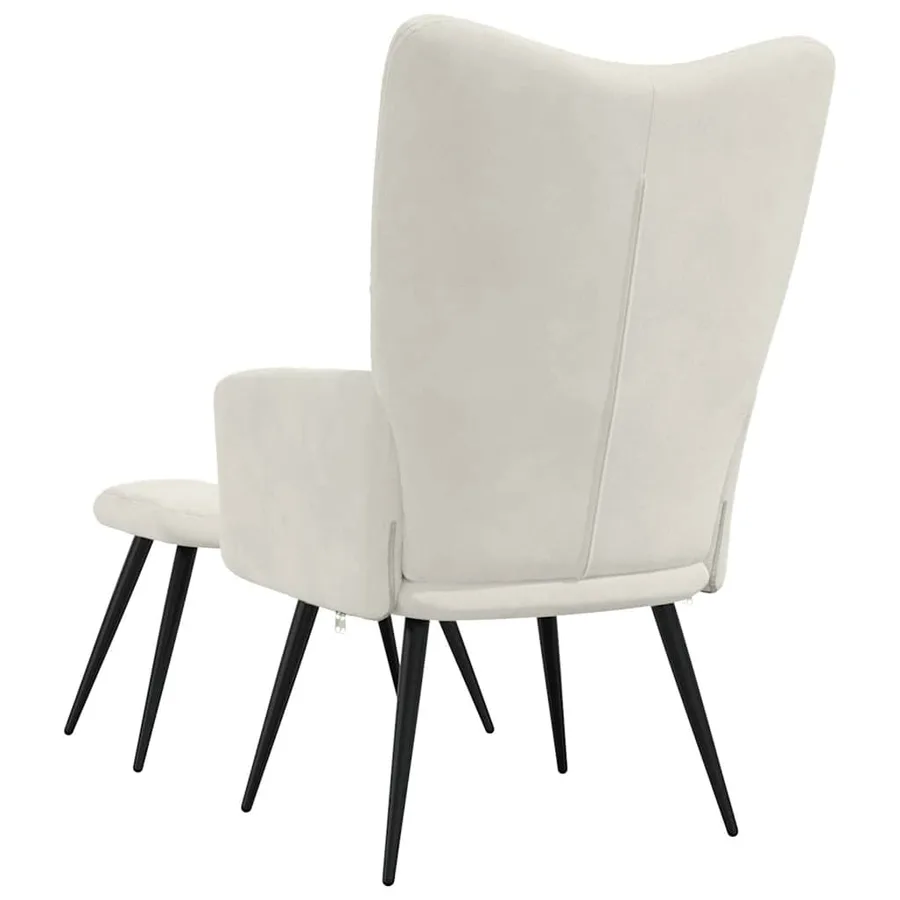 Chaise de relaxation avec tabouret Blanc crème Velours - 5