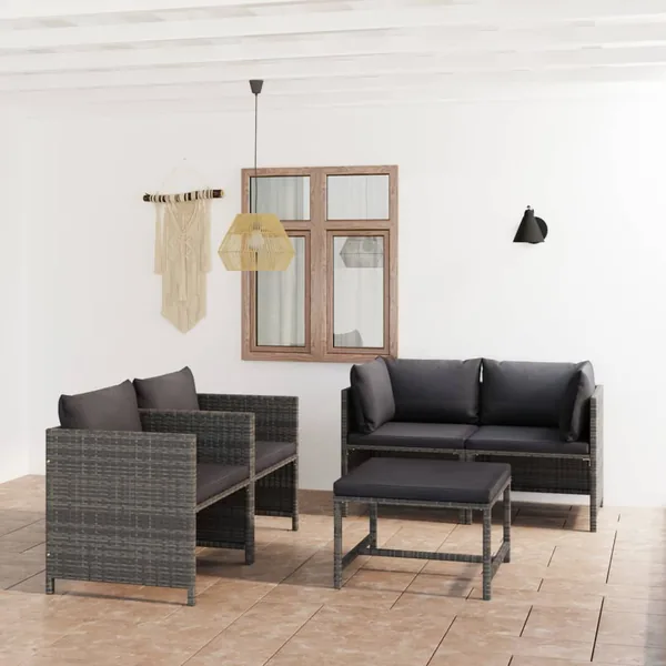 Salon de jardin 5 pcs avec coussins Résine tressée Gris