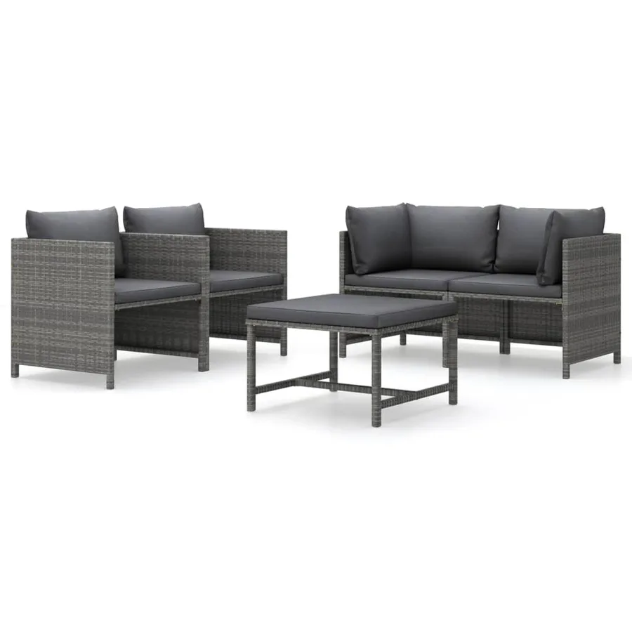 Salon de jardin 5 pcs avec coussins Résine tressée Gris - 2