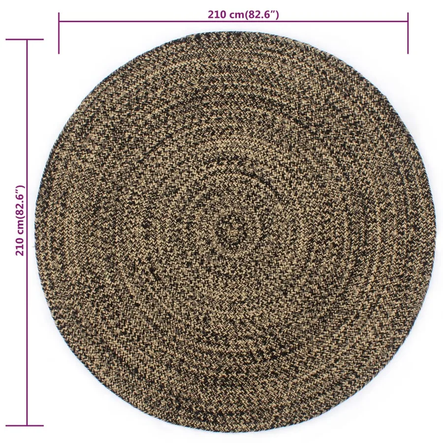 Tapis fait à la main Jute Noir et marron 210 cm - 5