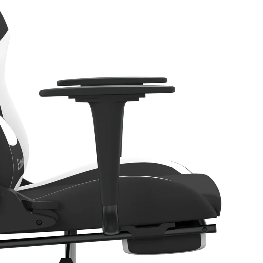 Chaise de jeu de massage avec repose-pied Noir et blanc Tissu - 10