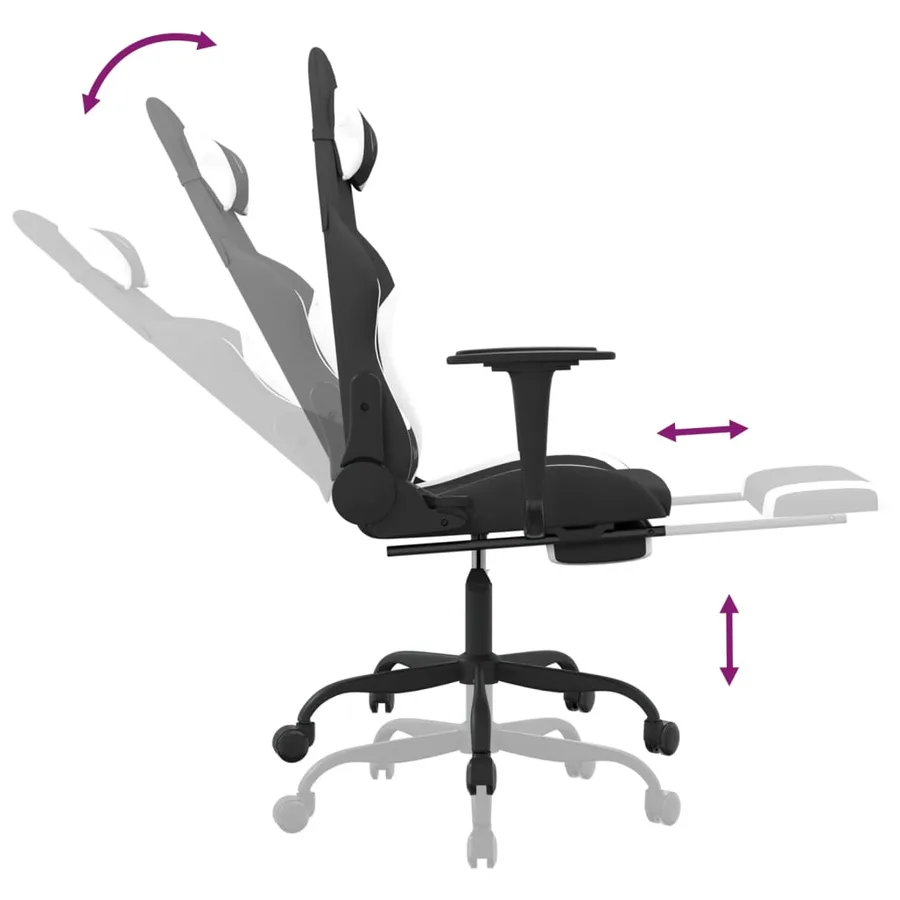 Chaise de jeu de massage avec repose-pied Noir et blanc Tissu - 11