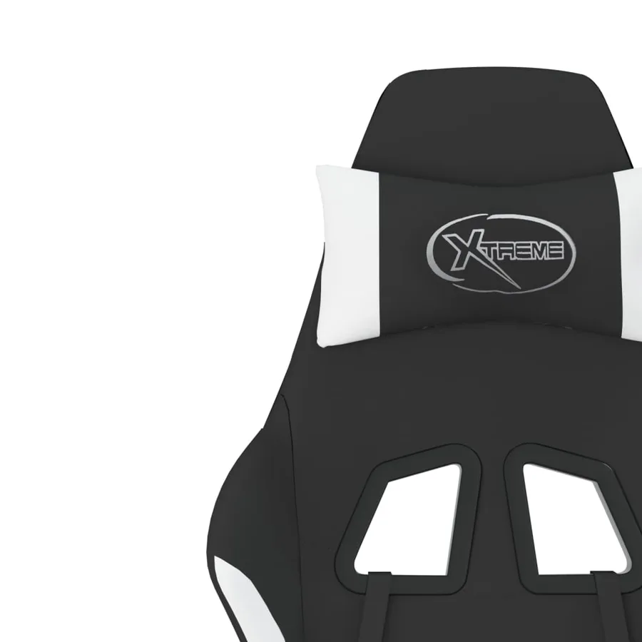 Chaise de jeu de massage avec repose-pied Noir et blanc Tissu - 8