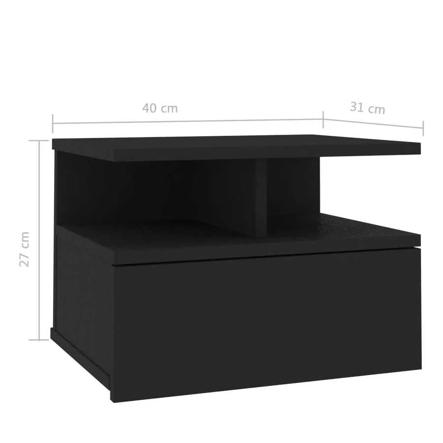 Table de chevet flottante Noir 40x31x27 cm Bois d'ingénierie - 7