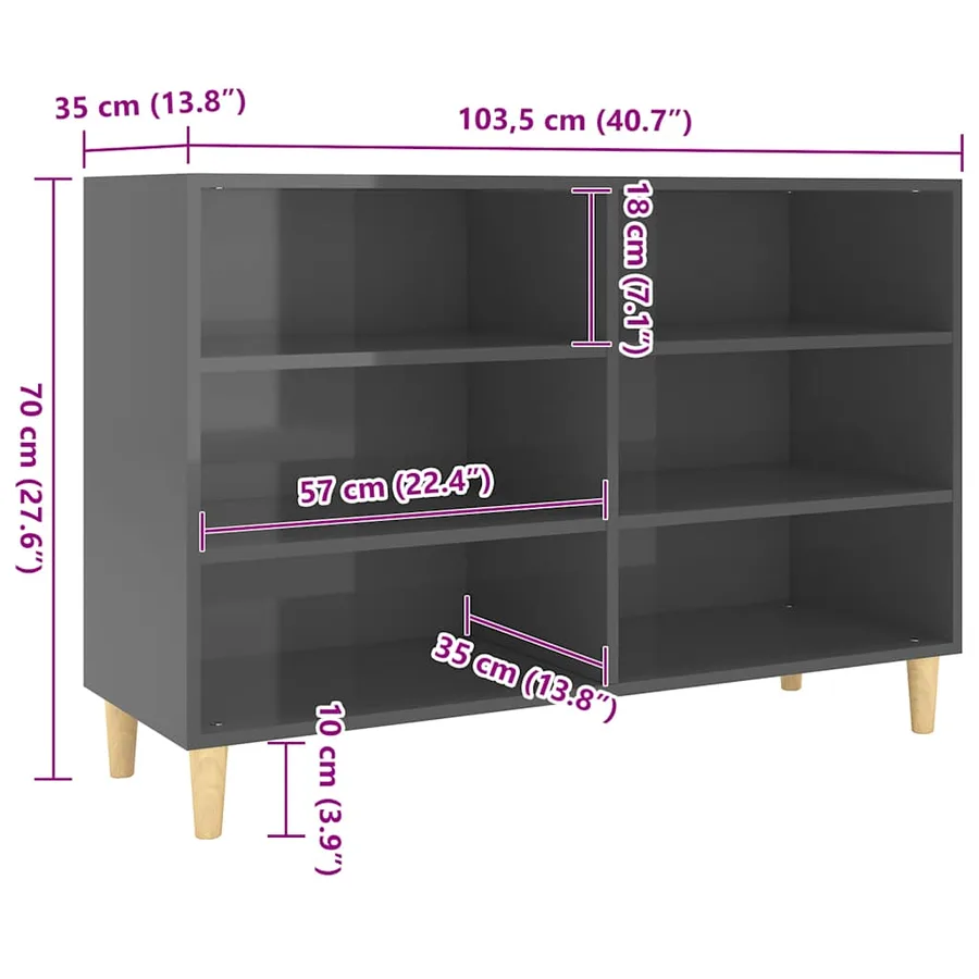 Buffet Gris brillant 103,5x35x70 cm bois d'ingénierie - 6